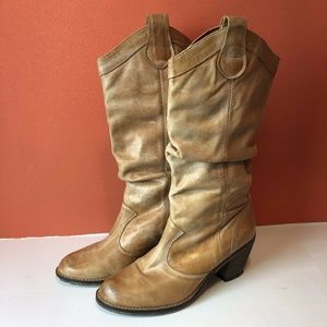 ALDO Tan Leather Stacked Heel Western  Boots Sz 9
